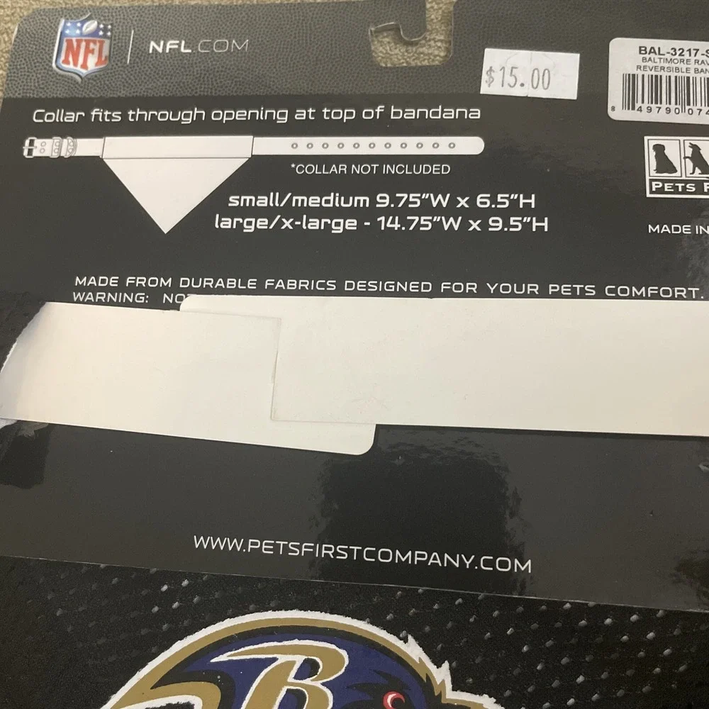 NFL Dog Bandana Baltimore Ravens Reversible Pet Bandana 2 Sided NWT‎ Size S/M